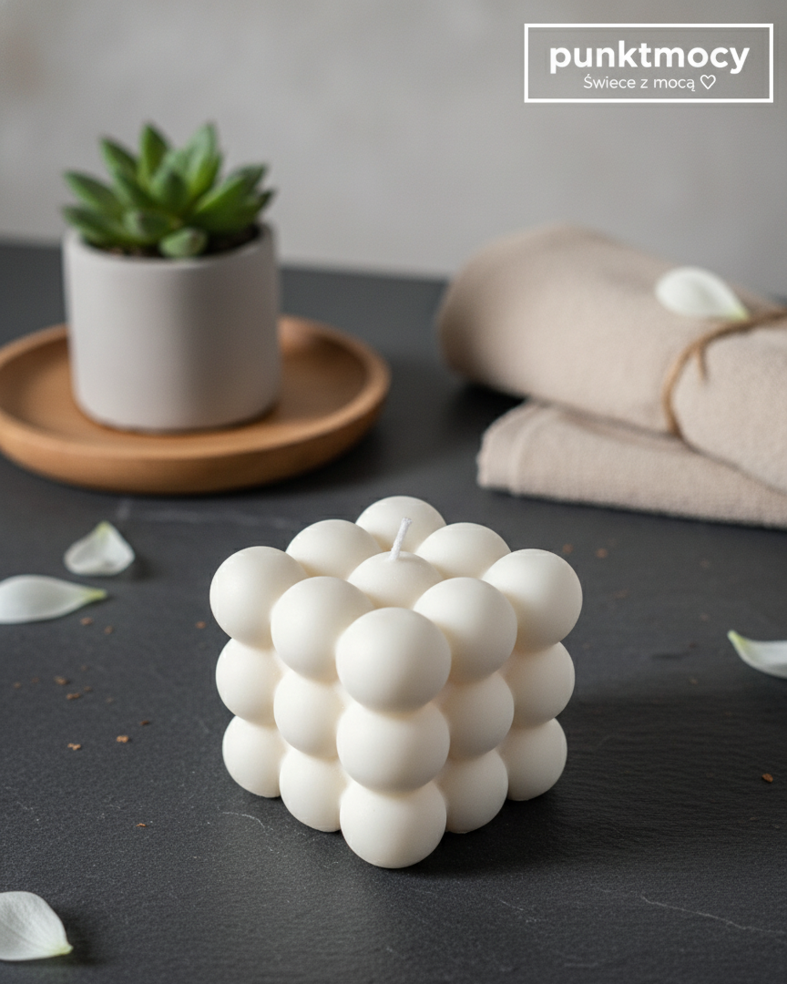 Świeca Sojowa "Bubble Cube" – Rytuał Spokoju i Nowych Początków